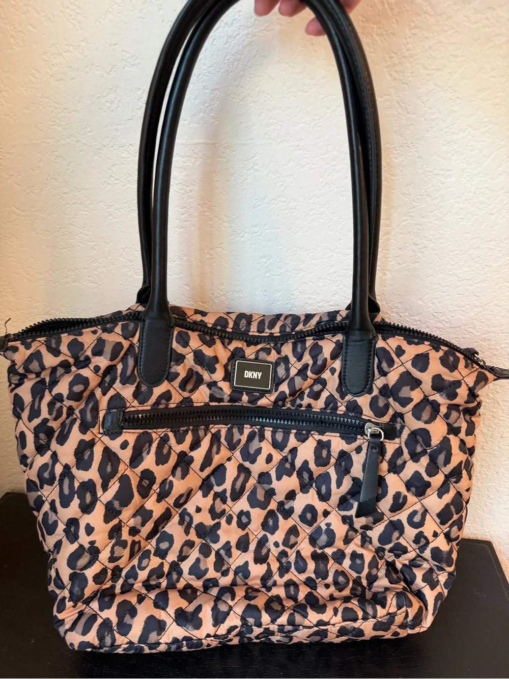 DKNY Quilted Leopard Print Nylon Tote Bag : Lightweight Shoulder Bag